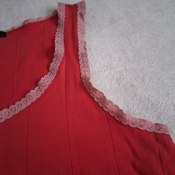 J. Crew Vintage Y2K Women's Size Small Coral Red Lace Trim Tank Top - Picture 5 of 11